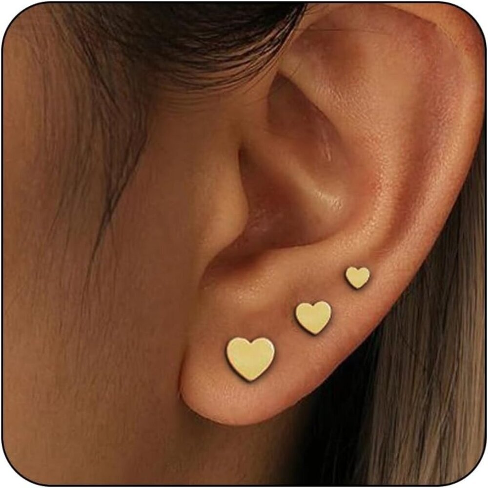 3 Pairs 14K Gold Stud Earring Sets for Women Dainty 925 Sterling Silver Earrings